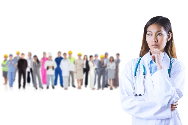 Focused asian woman thinking — Stock Photo, Image