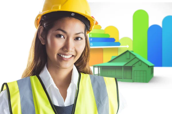 Architect woman with yellow helmet and plans — Stock Photo, Image