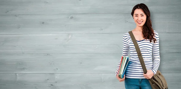 Woman with shoulder bag and files — Stock Photo, Image