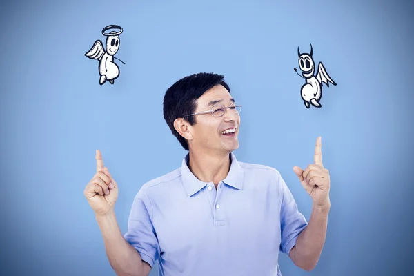 Happy man wearing eyeglasses gesturing — Stock Photo, Image