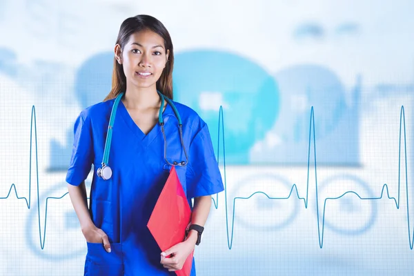 Asiatische Krankenschwester mit Stethoskop Blick auf die Kamera — Stockfoto