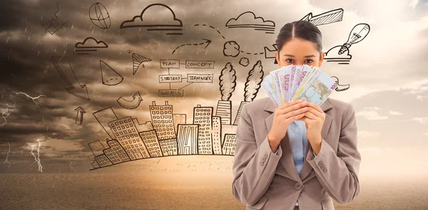 Portrait of a greedy businesswoman holding bank notes — Stock Photo, Image