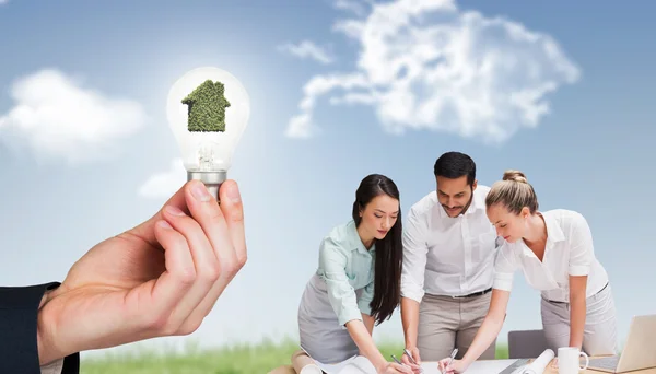 Architecture team working together at desk — Stock Photo, Image