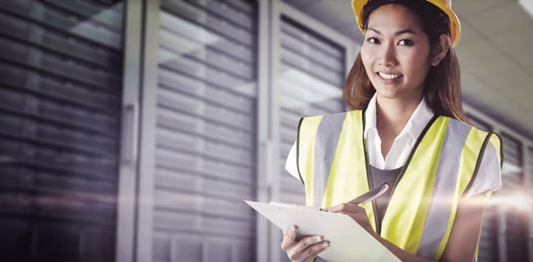 Architect woman with yellow helmet — Stock Photo, Image