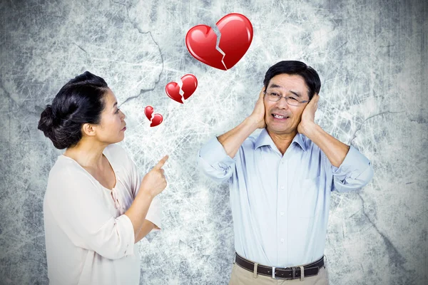 Mayor asiático pareja teniendo un discusión — Foto de Stock