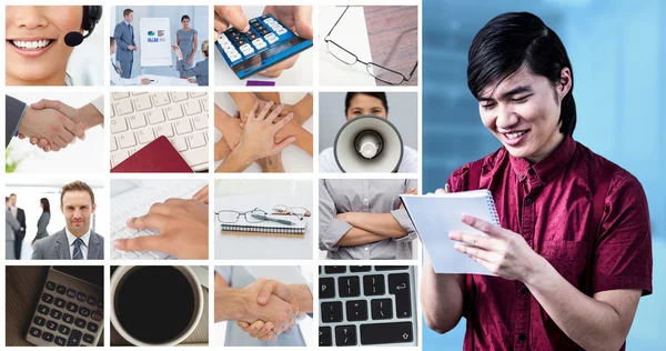 Hipster tar anteckningar och business collage — Stockfoto