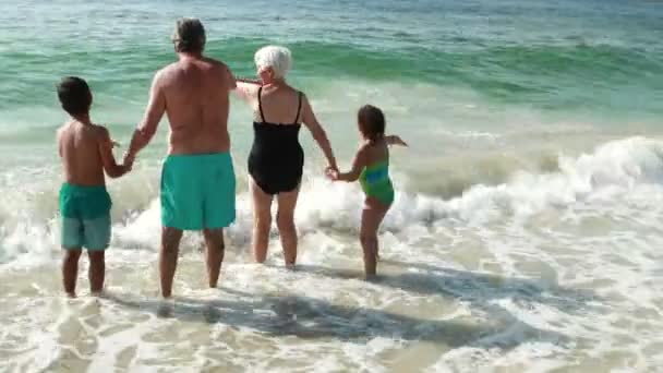 Abuelos con nietos en el agua — Vídeos de Stock