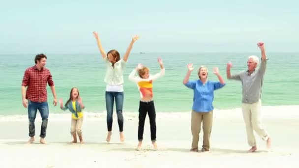 Sonriente familia saltando juntos — Vídeos de Stock