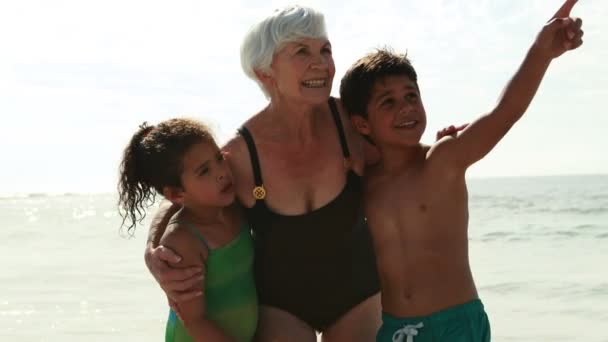 Oma met kleinkinderen samen — Stockvideo