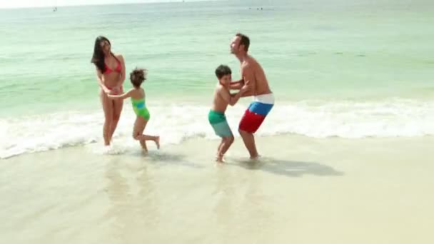 Familie spelen in water — Stockvideo