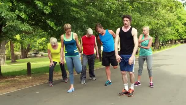 Gruppo atletico stretching e running — Video Stock