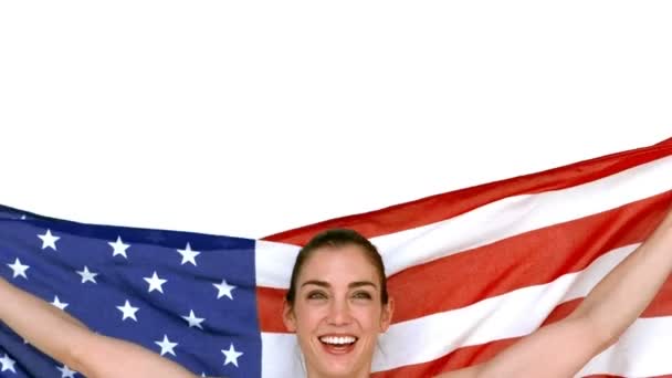 Happy athlete holding American flag — Stock Video