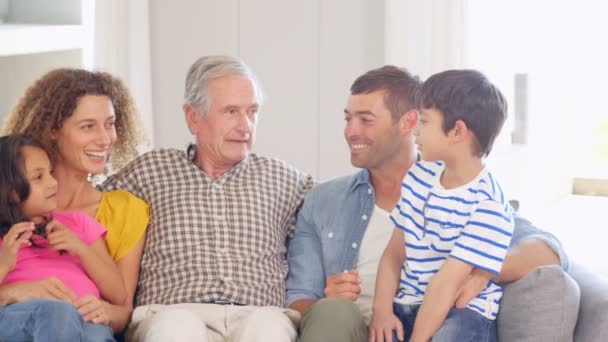 Familia extendida feliz discutiendo — Vídeos de Stock