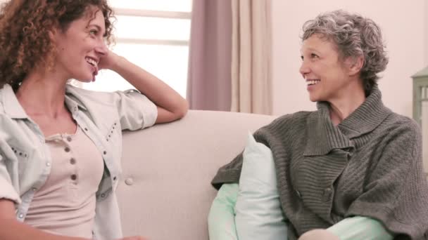 Ženy mluví, sedí na gauči — Stock video
