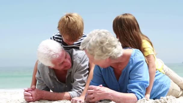 Бабушка с дедушкой играют с внуками — стоковое видео