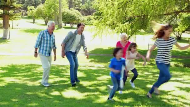 Family playing soccer together — Stock Video