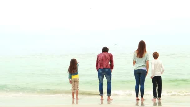 Família olhando para a praia — Vídeo de Stock
