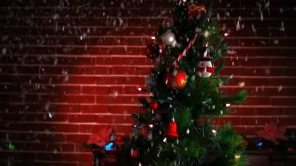 Άποψη του ένα στολισμένο χριστουγεννιάτικο δέντρο — Αρχείο Βίντεο