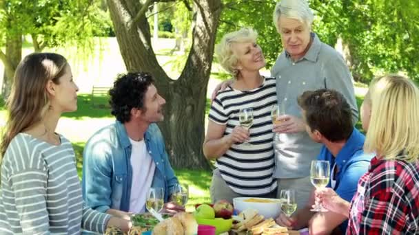 Familia haciendo picnic en el parque — Vídeos de Stock