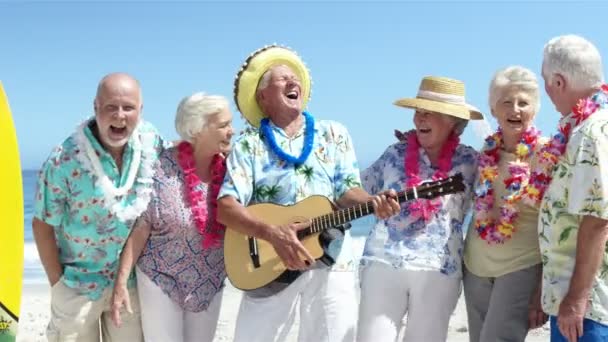 Senior vrienden spelen gitaar — Stockvideo