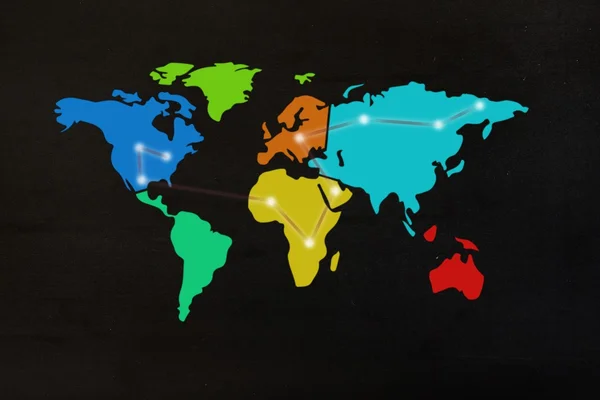 Mapa do mundo em quadro negro com cores — Fotografia de Stock