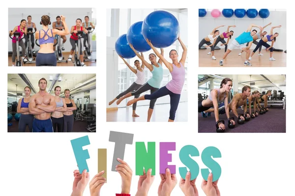 Collage sportivo di istruttore e classe fitness — Foto Stock