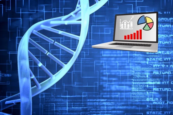 ノート パソコンと青の背景に dna — ストック写真