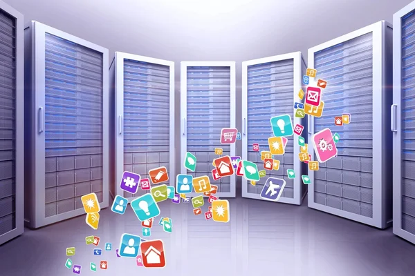 Ícones de aplicativos na sala do servidor — Fotografia de Stock