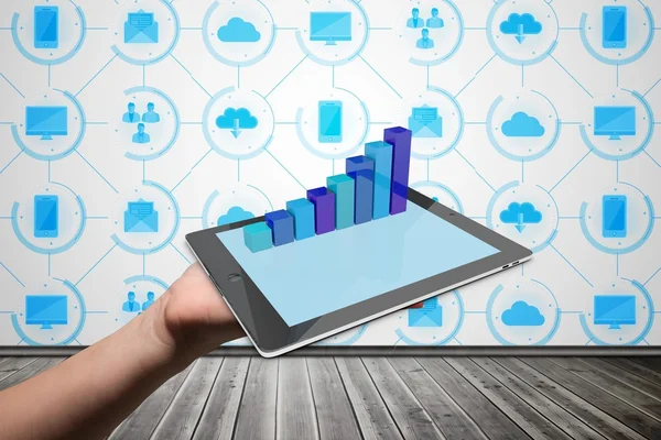 Hand presenting tablet with graphs — Stock Photo, Image