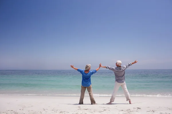 Senior koppel staande op strand — Stockfoto