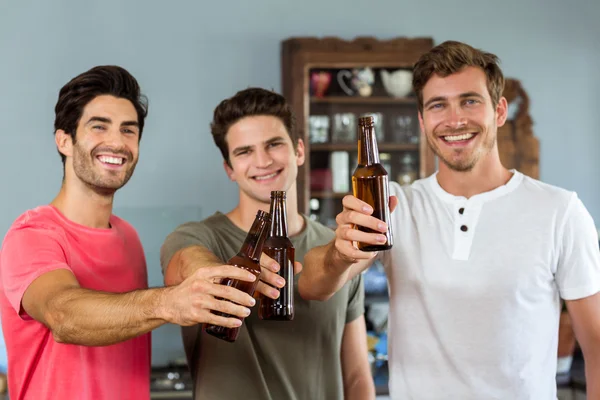 Friends toasting beer bottles — Stock Photo, Image