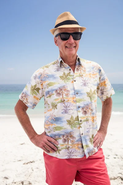 해변에서 선글라스에 수석 남자 — 스톡 사진