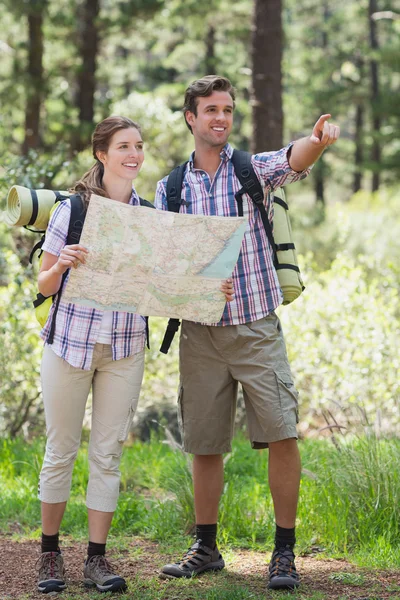 Young couple pointing and planning