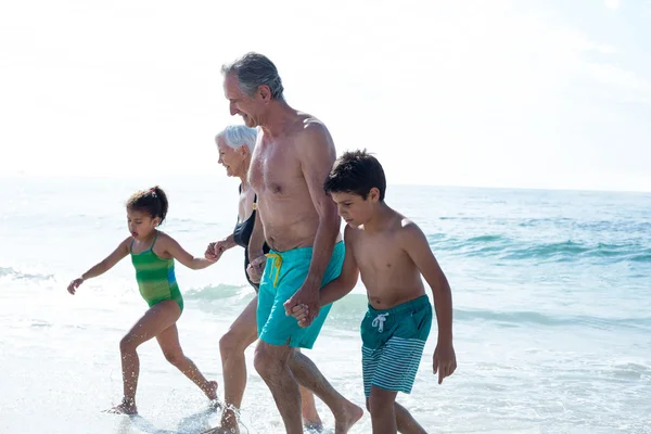 Grandchildren walking with grandparents — Stock Photo, Image