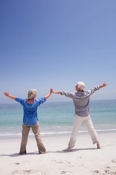 Couple sénior debout sur la plage — Photo