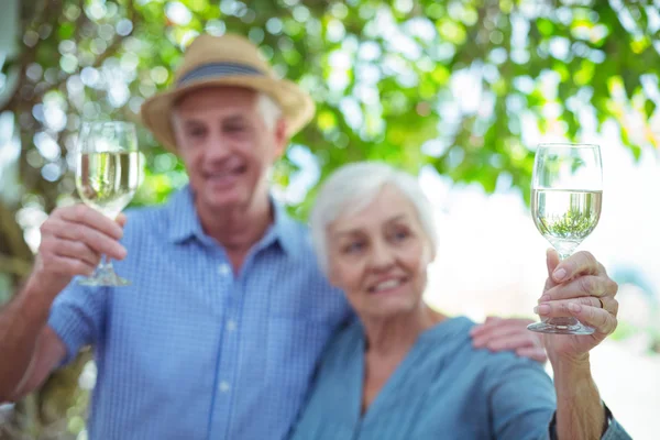 Pareja sosteniendo vino blanco — Foto de Stock