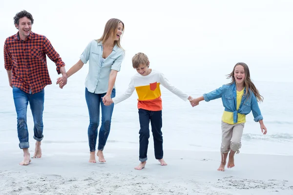 Famiglia allegra che si tiene per mano — Foto Stock