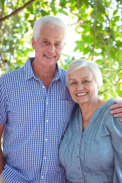 Веселая пожилая пара с объятиями — стоковое фото