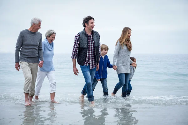 Familie spaziert im flachen Wasser — Stockfoto