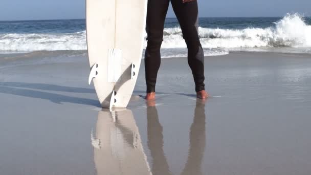 Man in wet suit raising arms — Stock Video