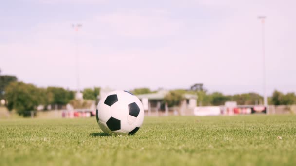 Футболист пинает мяч — стоковое видео
