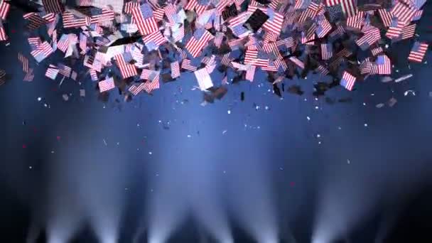 Konfeti olarak Amerikan bayrakları — Stok video