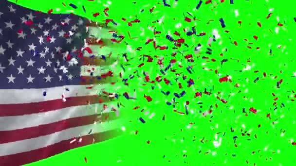 Vídeo da bandeira americana e confetes — Vídeo de Stock