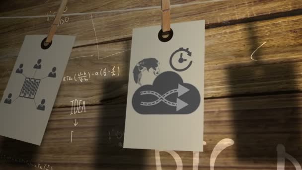 Technologie pictogram op houten — Stockvideo