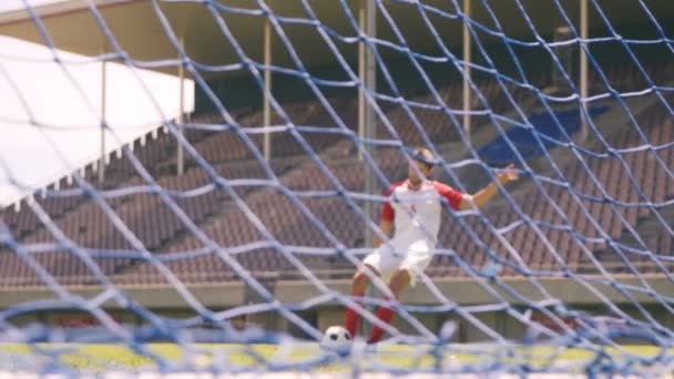 Fußballer schießt ein Tor — Stockvideo