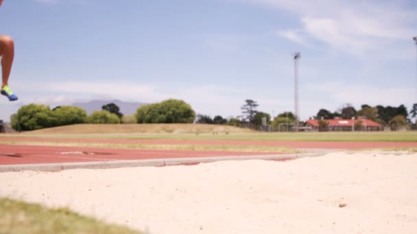 Deportiva haciendo salto de longitud — Vídeos de Stock