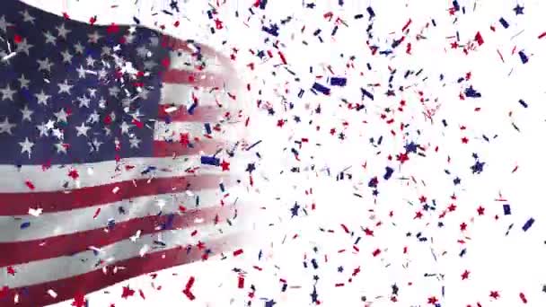 Video van de Amerikaanse vlag en confetti — Stockvideo