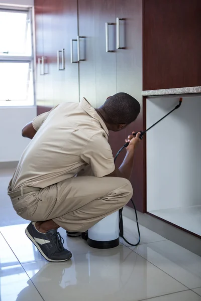 Control de plagas hombre pulverización de pesticidas — Foto de Stock