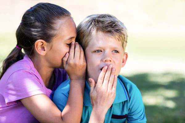 Girl whispering in brothers ear — Stock Photo, Image