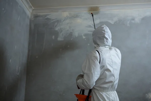 Man doing pest control on wall — Stock Photo, Image